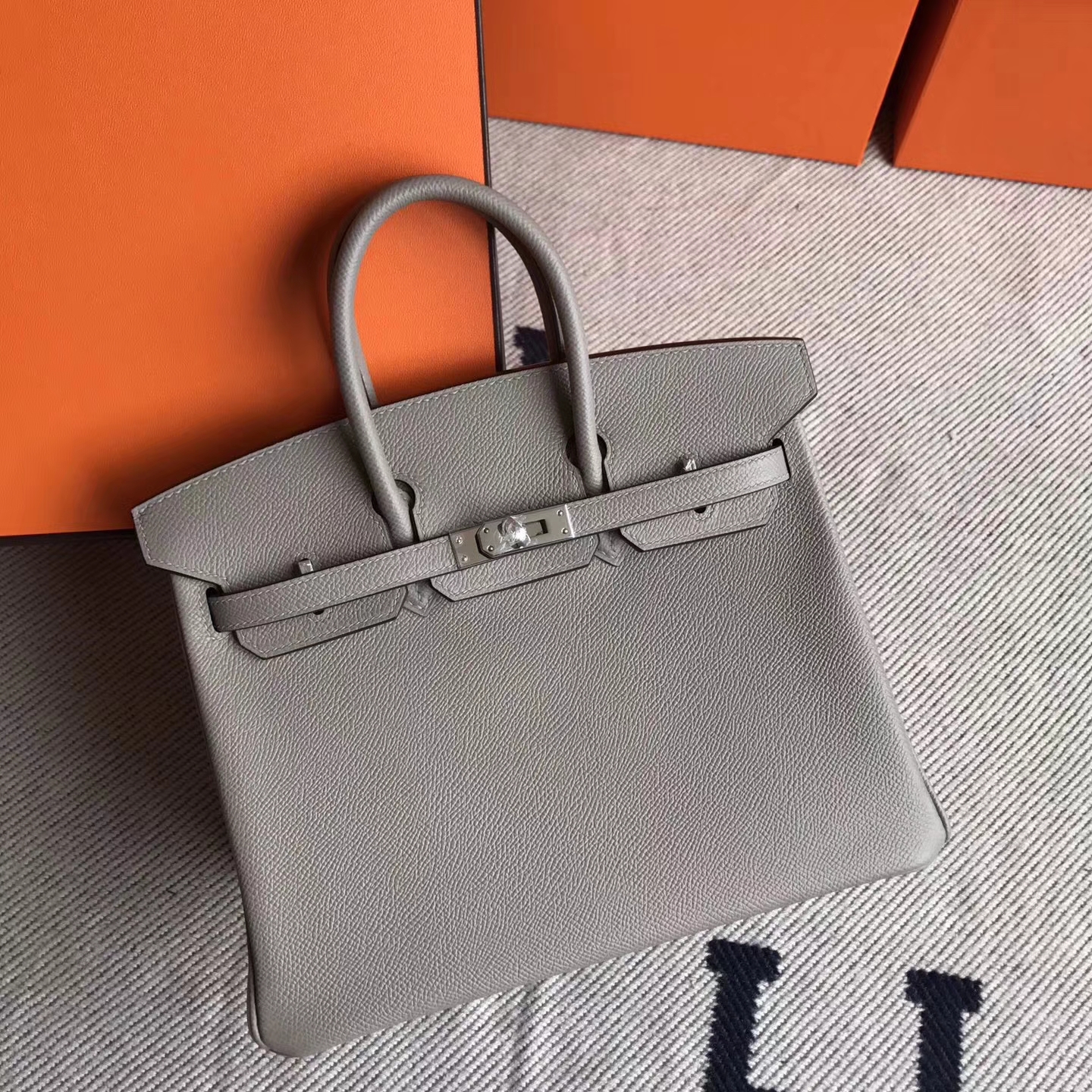 Discount Hermes M8 Pitch Grey Epsom Leather Birkin25cm Tote Bag Silver Hardware