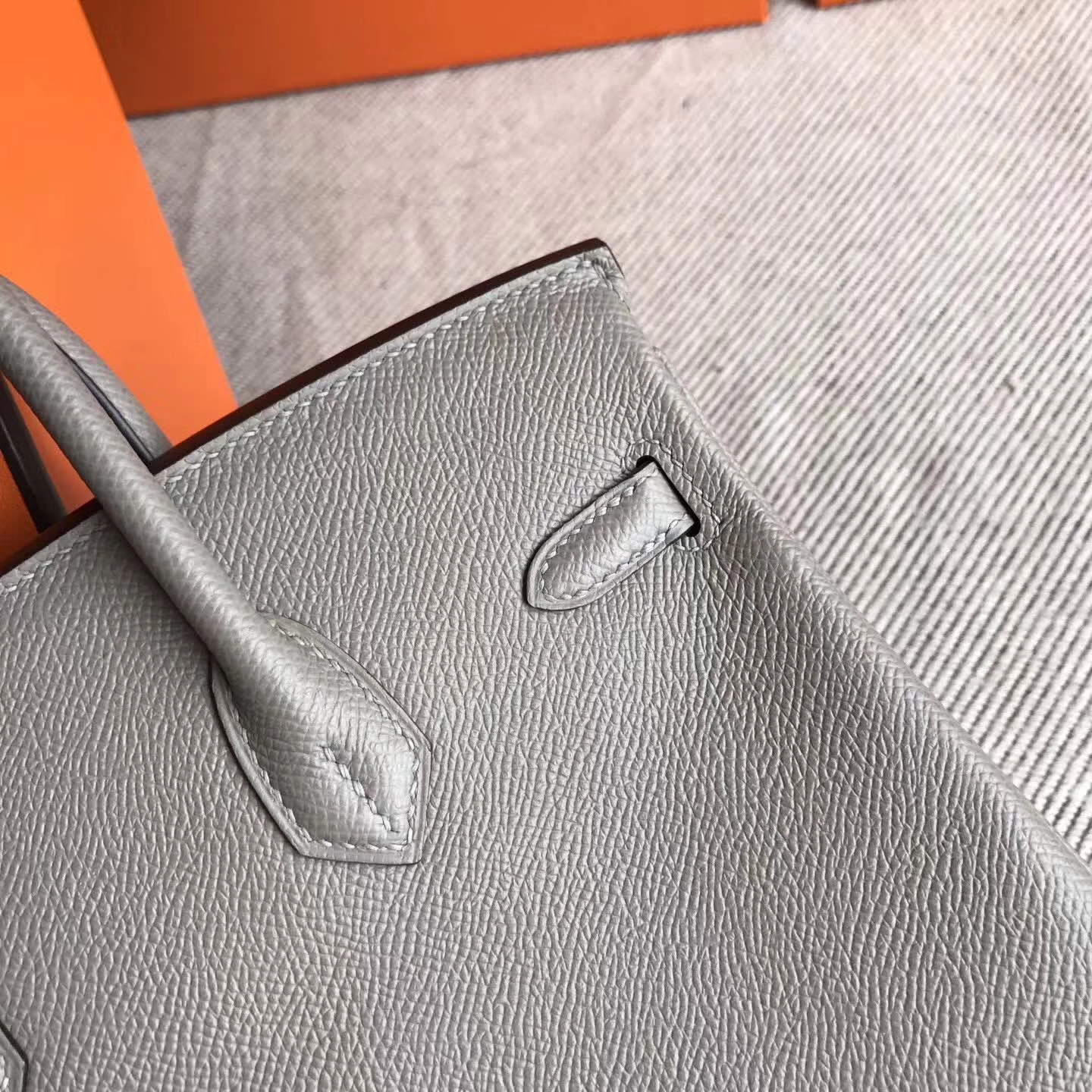 Discount Hermes M8 Pitch Grey Epsom Leather Birkin25cm Tote Bag Silver Hardware