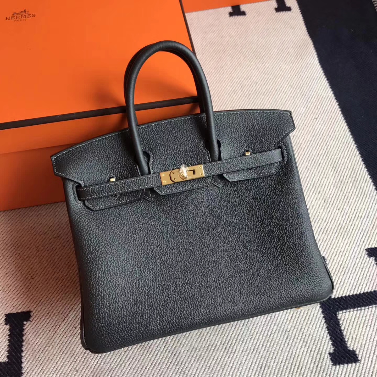 Hermes Ck88 Graphite Grey Togo Leather Birkin25cm Bag Gold Hardware