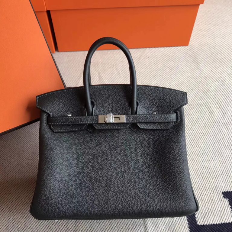 Hermes Birkin Bag 25cm in Ck88 Graphite Grey Togo Leather Silver Hardware