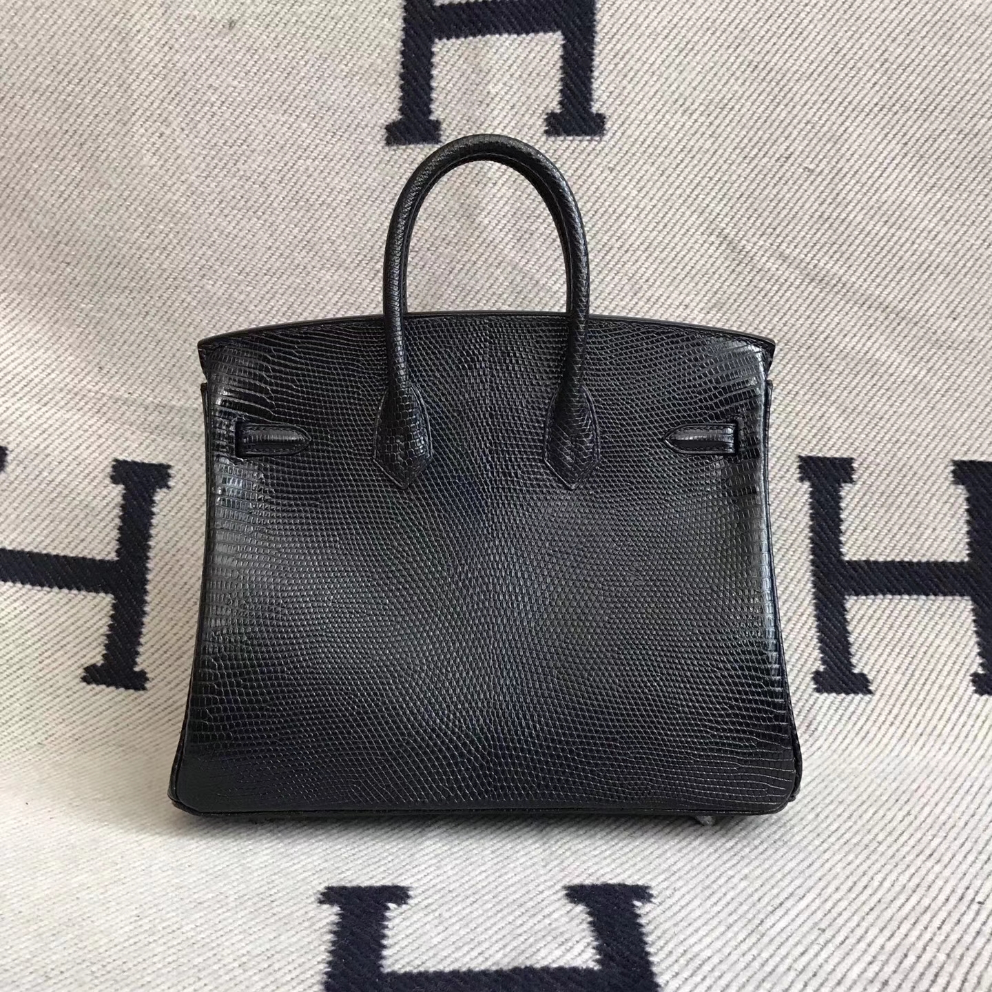 Luxury Hermes CK89 Black Lizard Skin Birkin Tote Bag25cm Silver Hardware