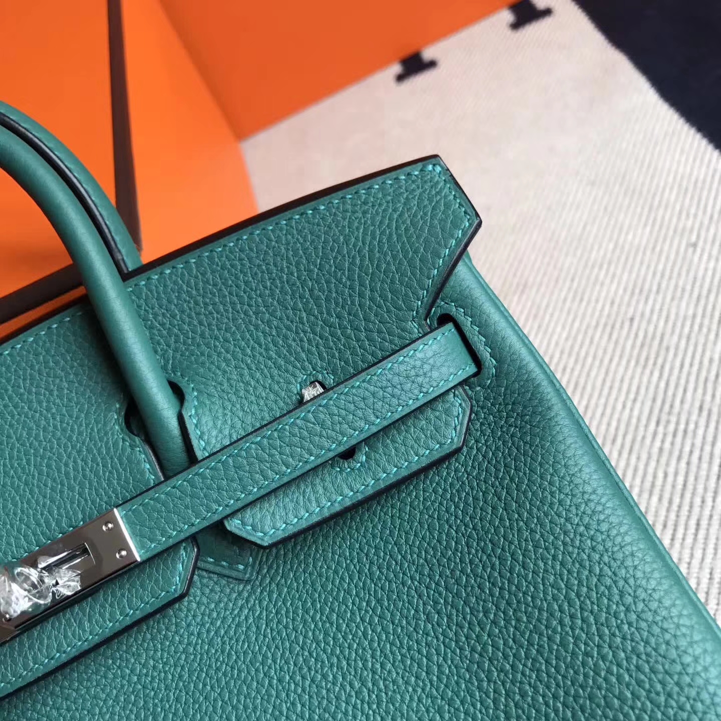 Wholesale Hermes Togo Leather Birkin25cm in Z6 Malachite Green Silver Hardware