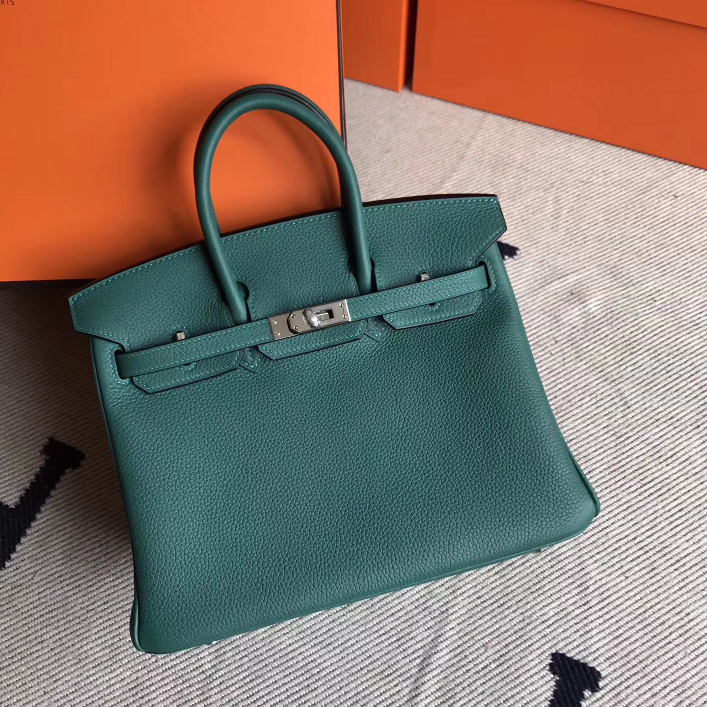 Wholesale Hermes Togo Leather Birkin25cm in Z6 Malachite Green Silver Hardware
