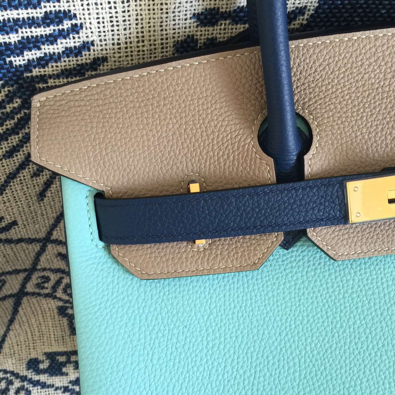 2015 New Hermes Color-blocking Togo Leather Birkin Bag 30CM Gold Hardware