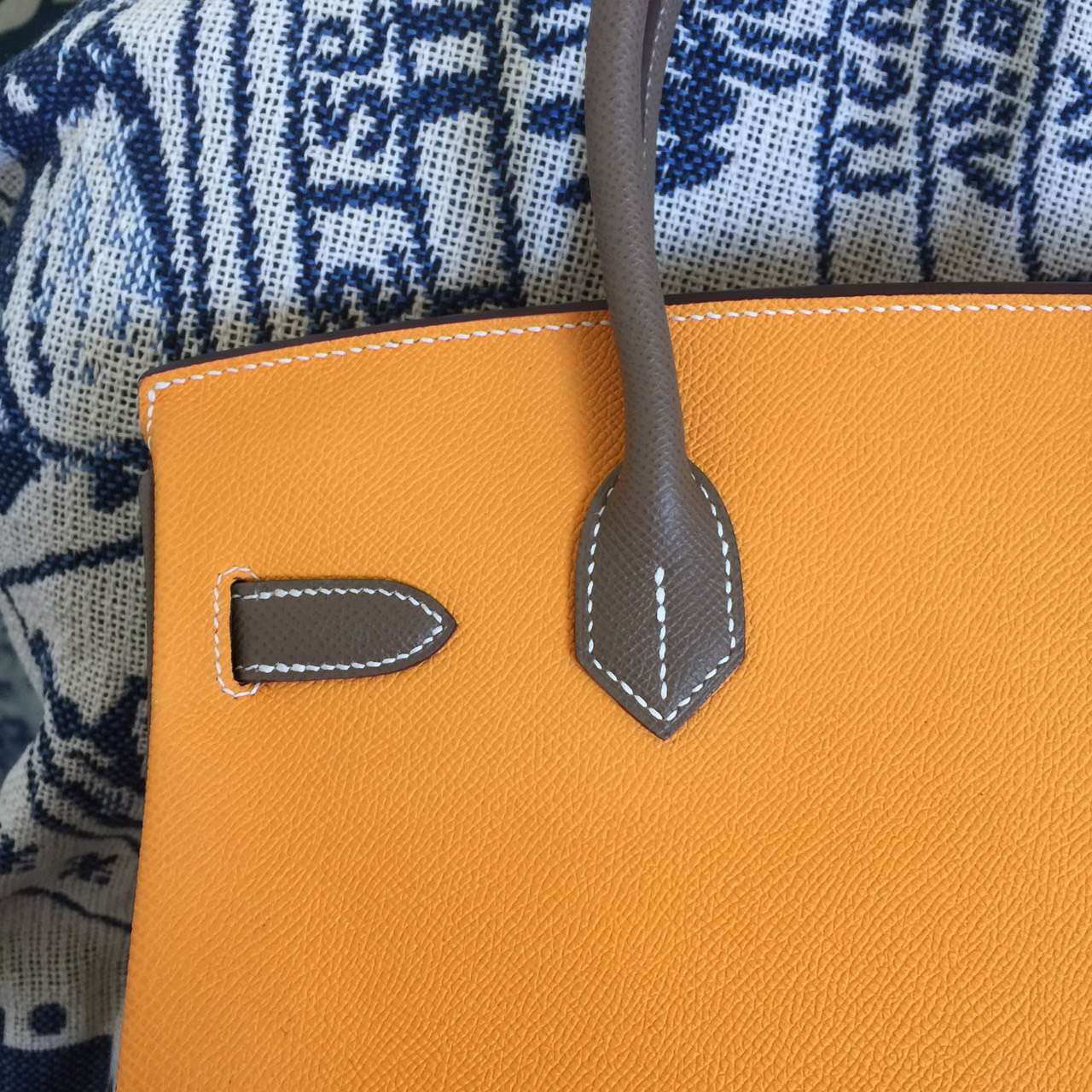 Cheap Hermes Birkin 30CM 9V Sun Yellow &#038; Etoupe Grey Epsom Leather Ladies&#8217; Tote Bag