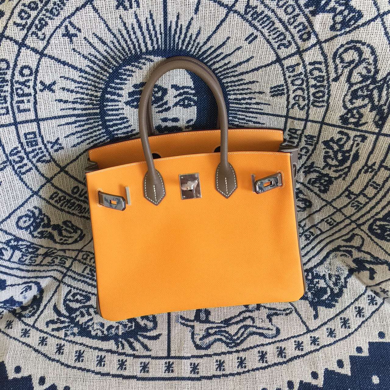 Cheap Hermes Birkin 30CM 9V Sun Yellow &#038; Etoupe Grey Epsom Leather Ladies&#8217; Tote Bag