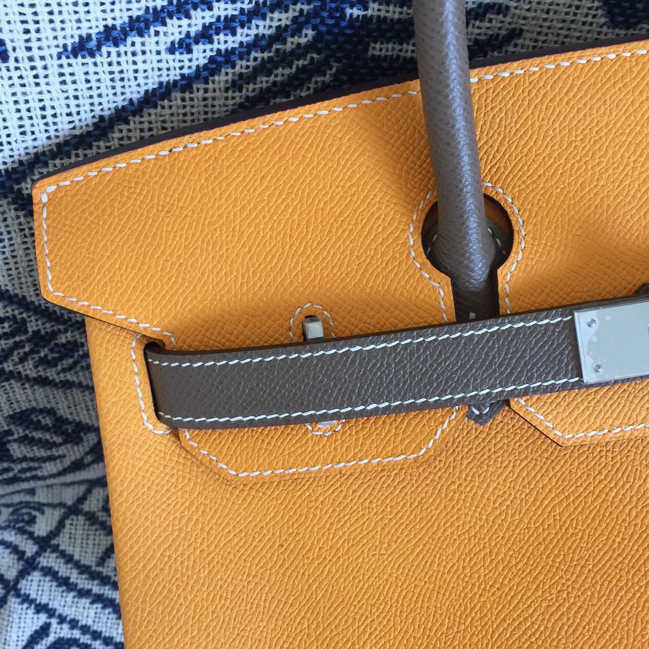 Cheap Hermes Birkin 30CM 9V Sun Yellow &#038; Etoupe Grey Epsom Leather Ladies&#8217; Tote Bag