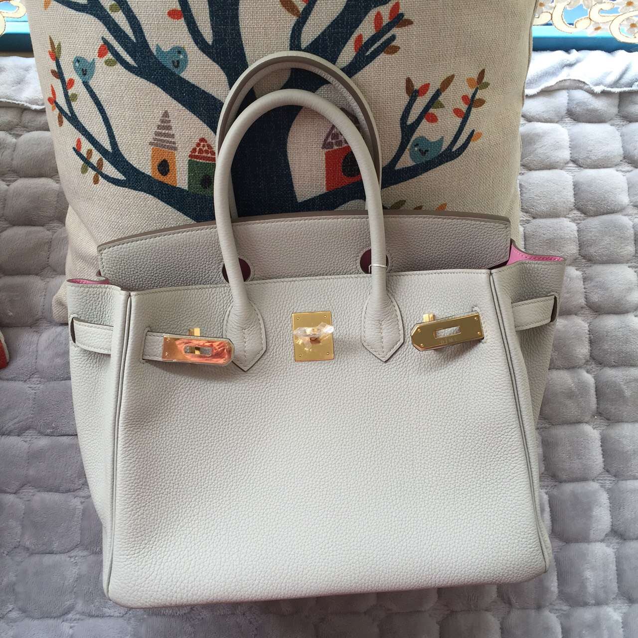 Hermes Pearl Grey &#038; 5P Pink inner Togo Leather Birkin 30CM Gold Hardware