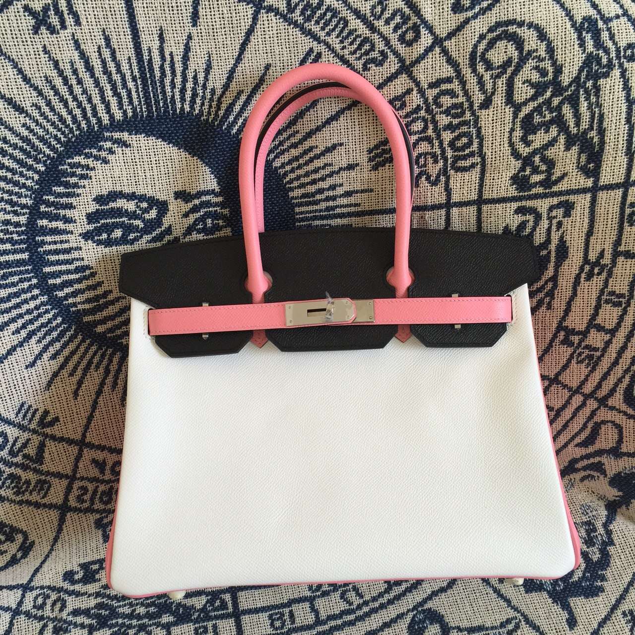 Online Store Hermes Epsom Leather Color-blocking Birkin Bag 30CM Women&#8217;s Tote Bag