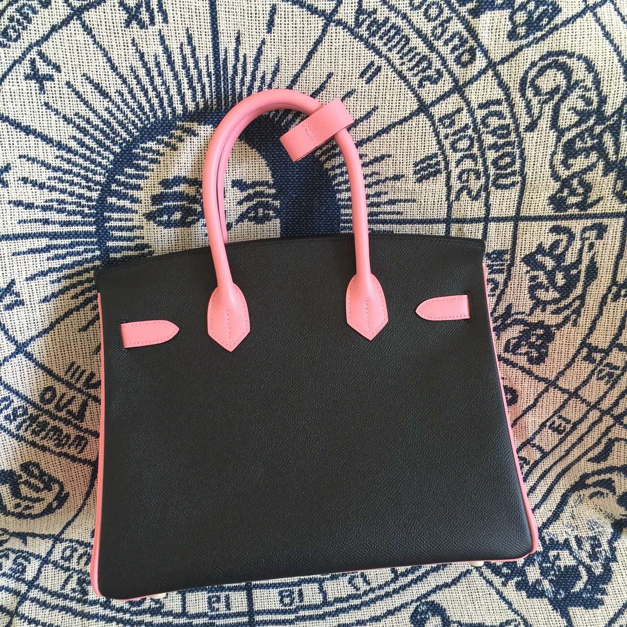Online Store Hermes Epsom Leather Color-blocking Birkin Bag 30CM Women&#8217;s Tote Bag