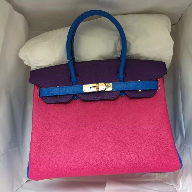 Hermes Three Colors Chevre Leather Birkin Bag  30CM Womens Handbag
