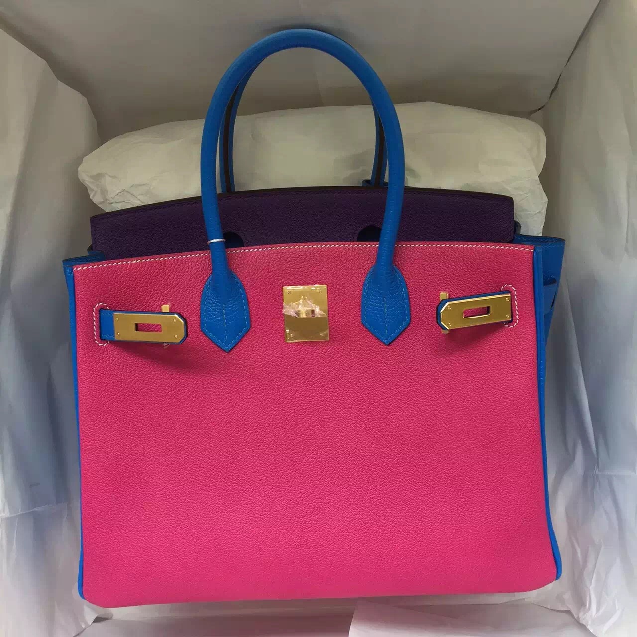 Wholesale Hermes Three Colors Chevre Leather Birkin Bag 30CM Luxury Women&#8217;s Handbag