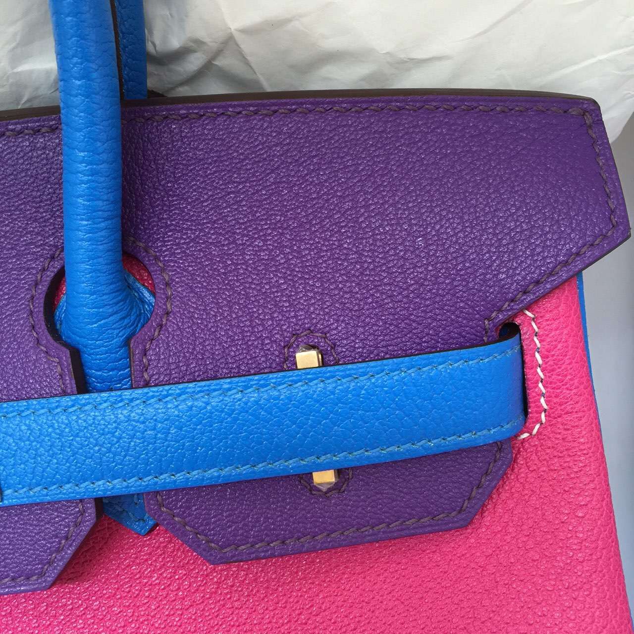 Wholesale Hermes Three Colors Chevre Leather Birkin Bag 30CM Luxury Women&#8217;s Handbag