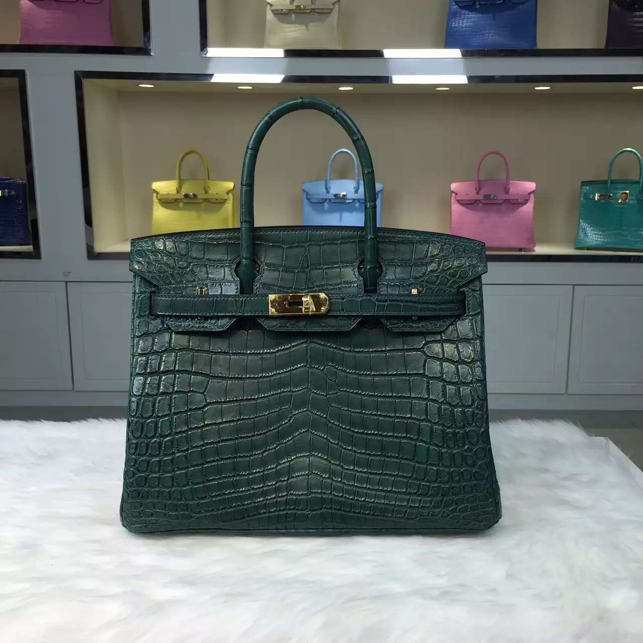 Wholesale Hermes Birkin Bag30cm 1T Cactus Green Crocodile Leather Women&#8217;s Tote Bag