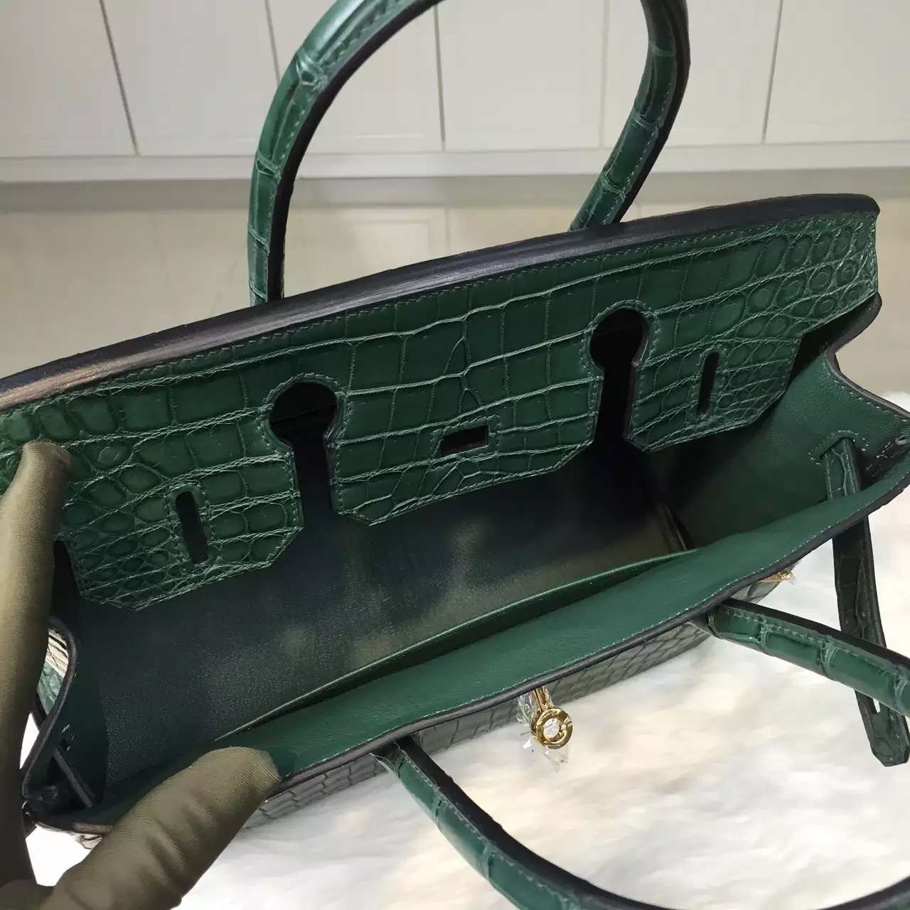 Wholesale Hermes Birkin Bag30cm 1T Cactus Green Crocodile Leather Women&#8217;s Tote Bag