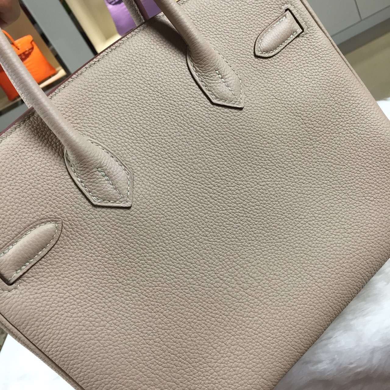 High Quality Hermes 1F Diamond Grey Original Togo Leather Birkin Bag 30CM