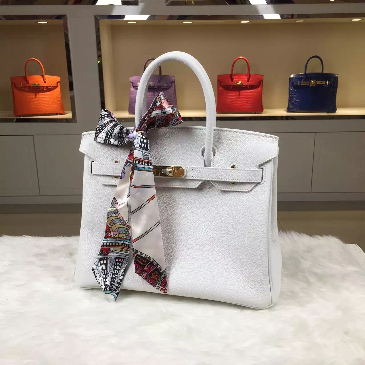 Luxury Hermes 01 Pure White Togo Leather Birkin Bag 30CM Women&#8217;s Handbag