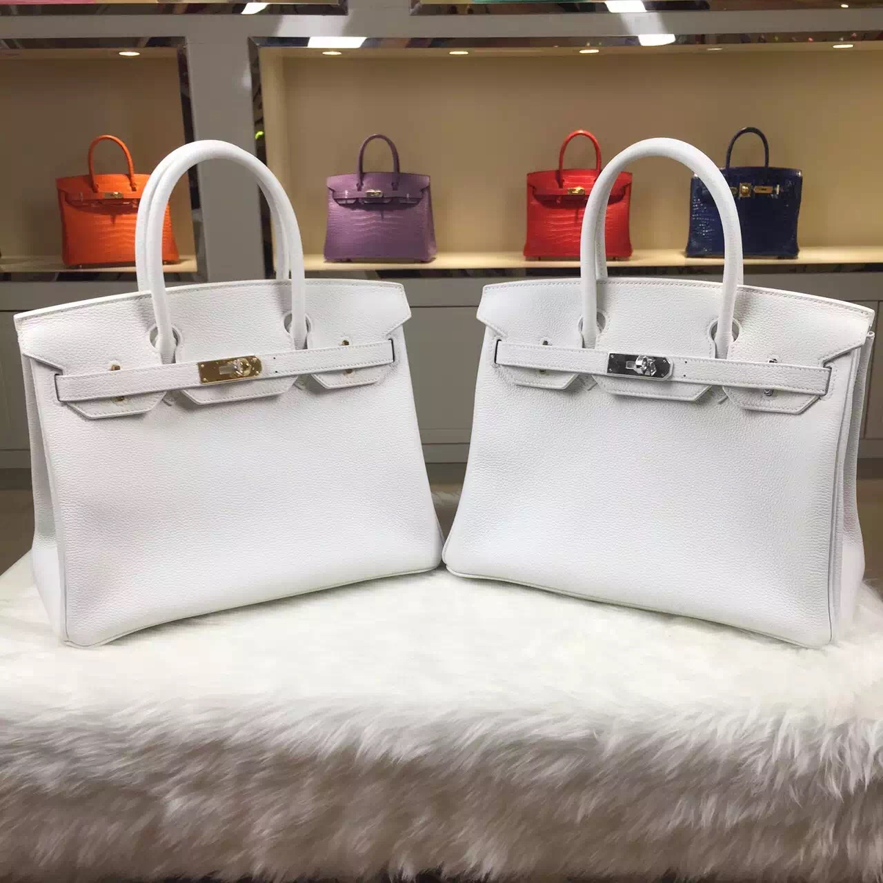 Luxury Hermes 01 Pure White Togo Leather Birkin Bag 30CM Women&#8217;s Handbag