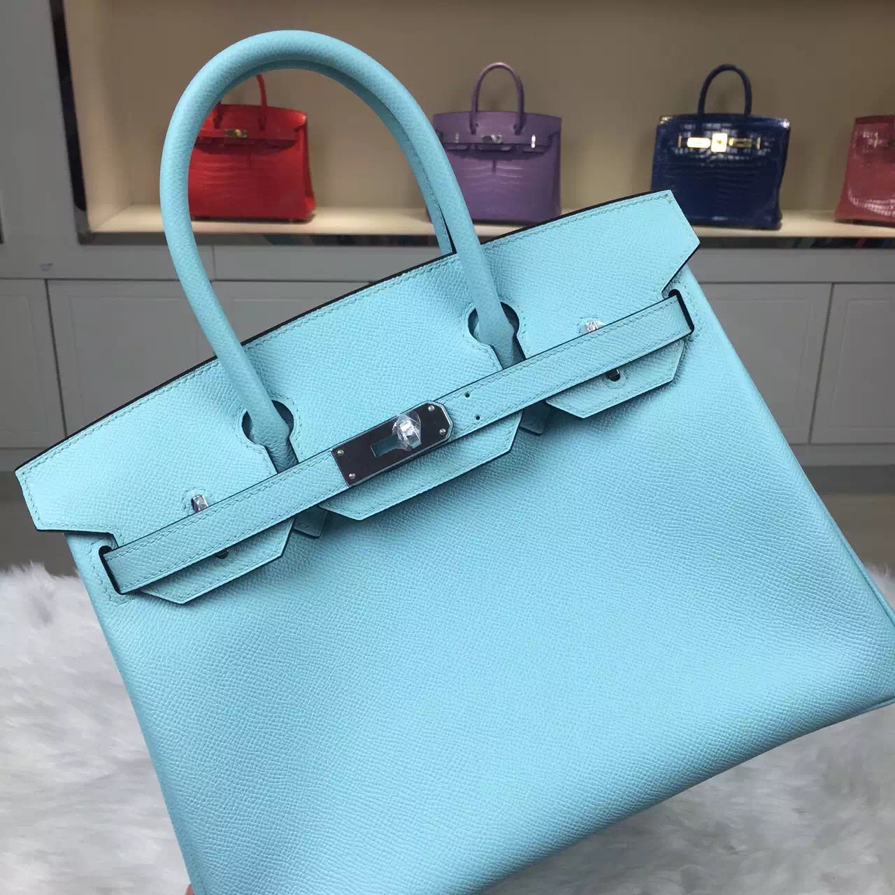 Wholesale Hermes Original Epsom Leather Birkin Bag 30CM in 3P Lagon Blue