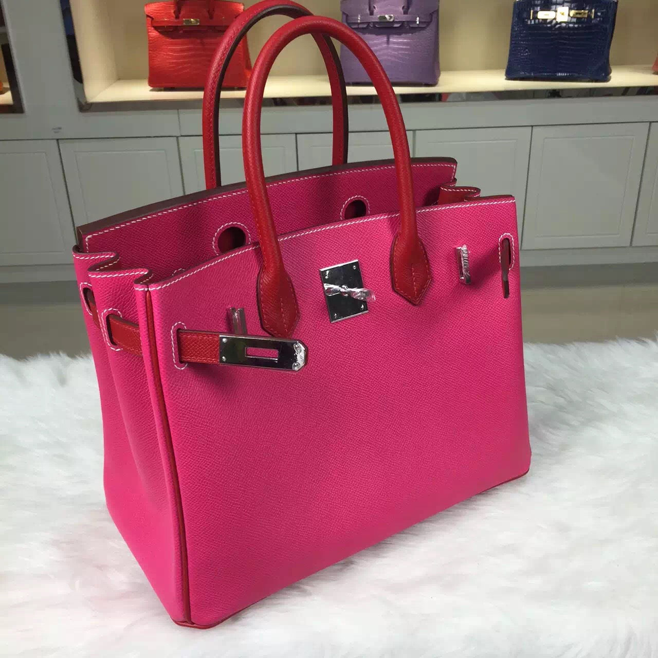 Wholesale Hermes E5 Candy Pink &#038; Q5 Chinese Red Two-tone Color Birkin 30CM