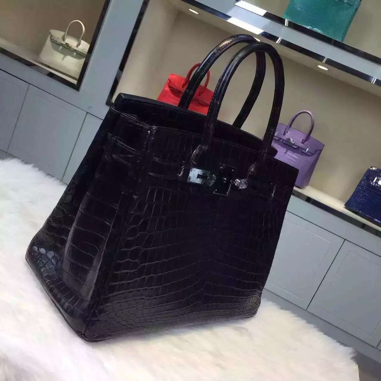 High Quality Hermes Birkin 30CM CK89 Black Crocodile Skin Noble Handbag
