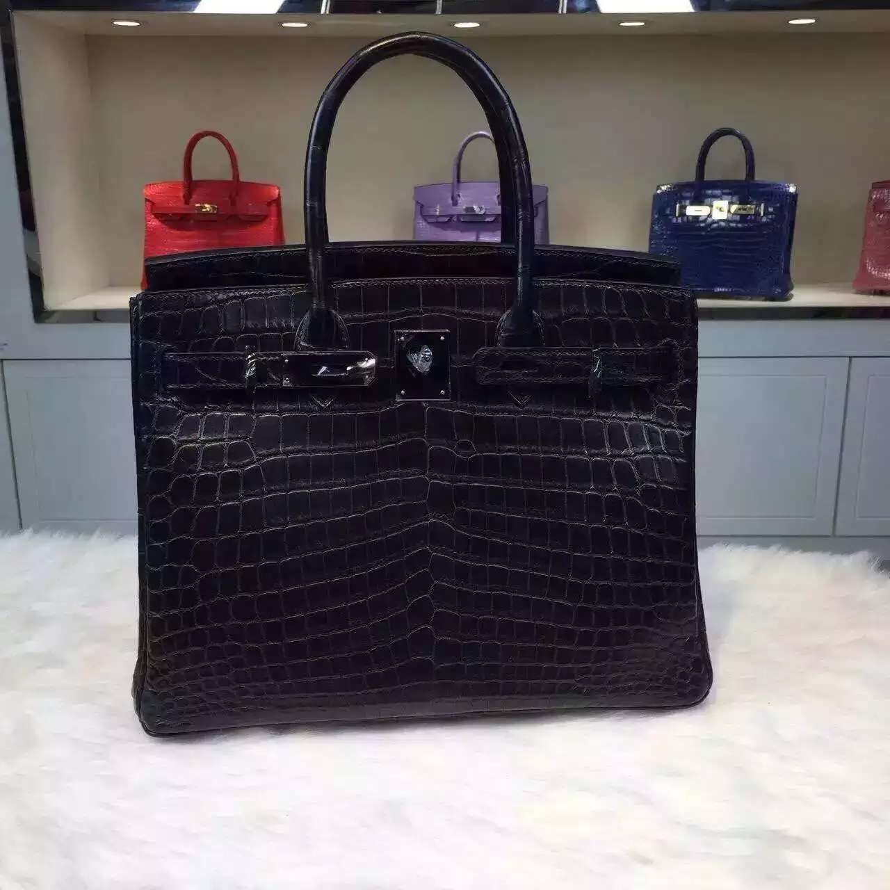 High Quality Hermes Birkin 30CM CK89 Black Crocodile Skin Noble Handbag
