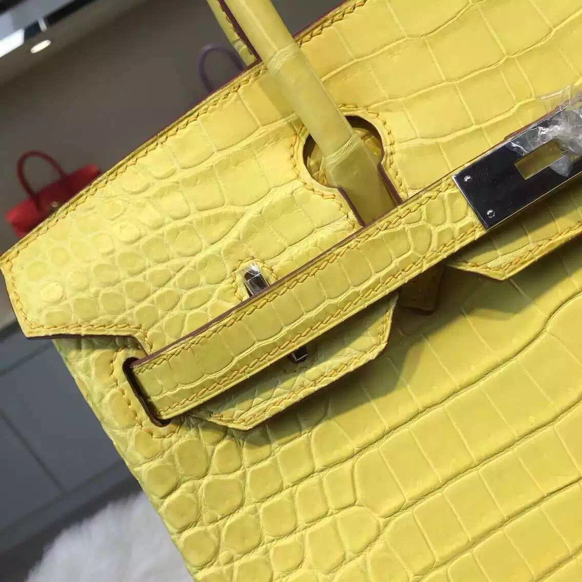 Hand Stitching Hermes C9 Yellow Crocodile Skin Birkin Bag 30CM Original Leather