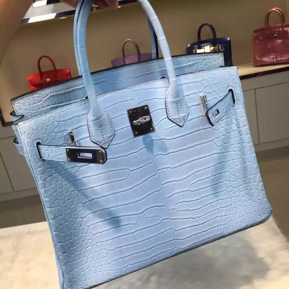 Wholesale Hermes Crocodile Leather Birkin Bag 30cm in 7N Candy Blue