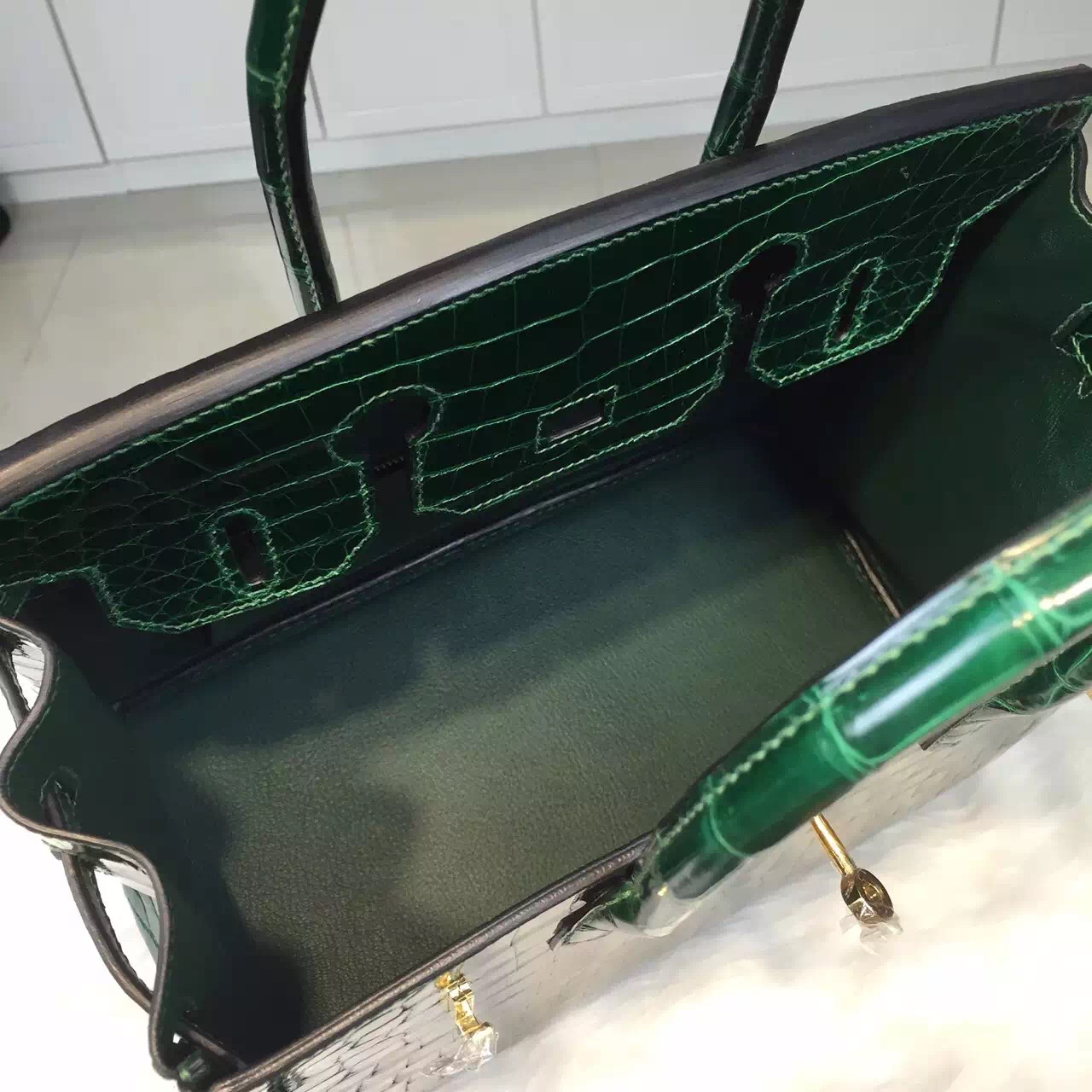 Discount Hermes CK67 Emerald Green Original Crocodile Skin Birkin Bag 30CM
