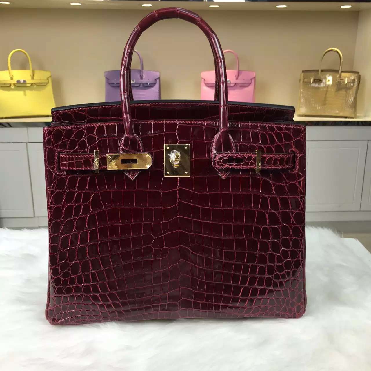 High Quality Hermes F5 Bourgogne Red Crocodile Leather Birkin Bag 30CM
