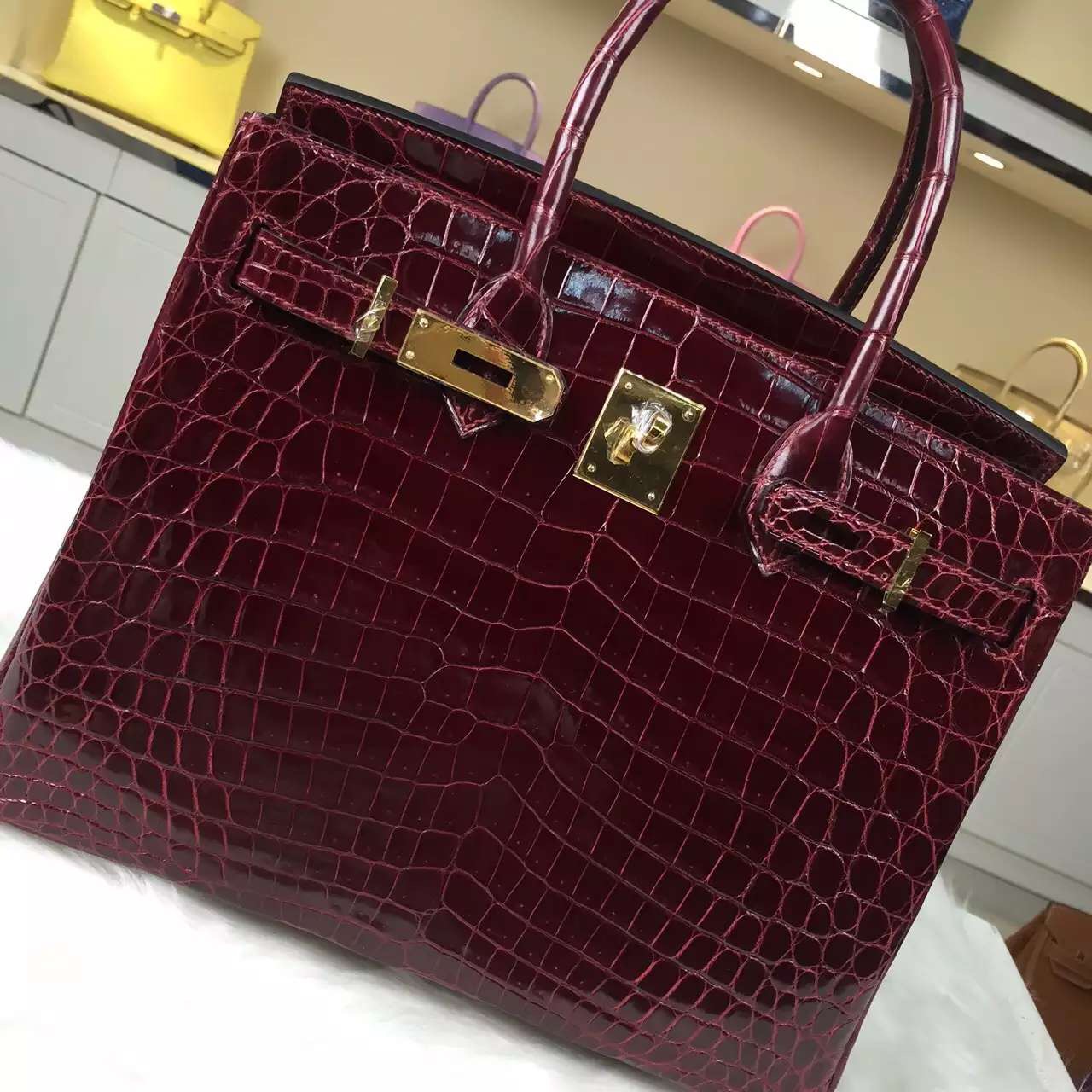 High Quality Hermes F5 Bourgogne Red Crocodile Leather Birkin Bag 30CM