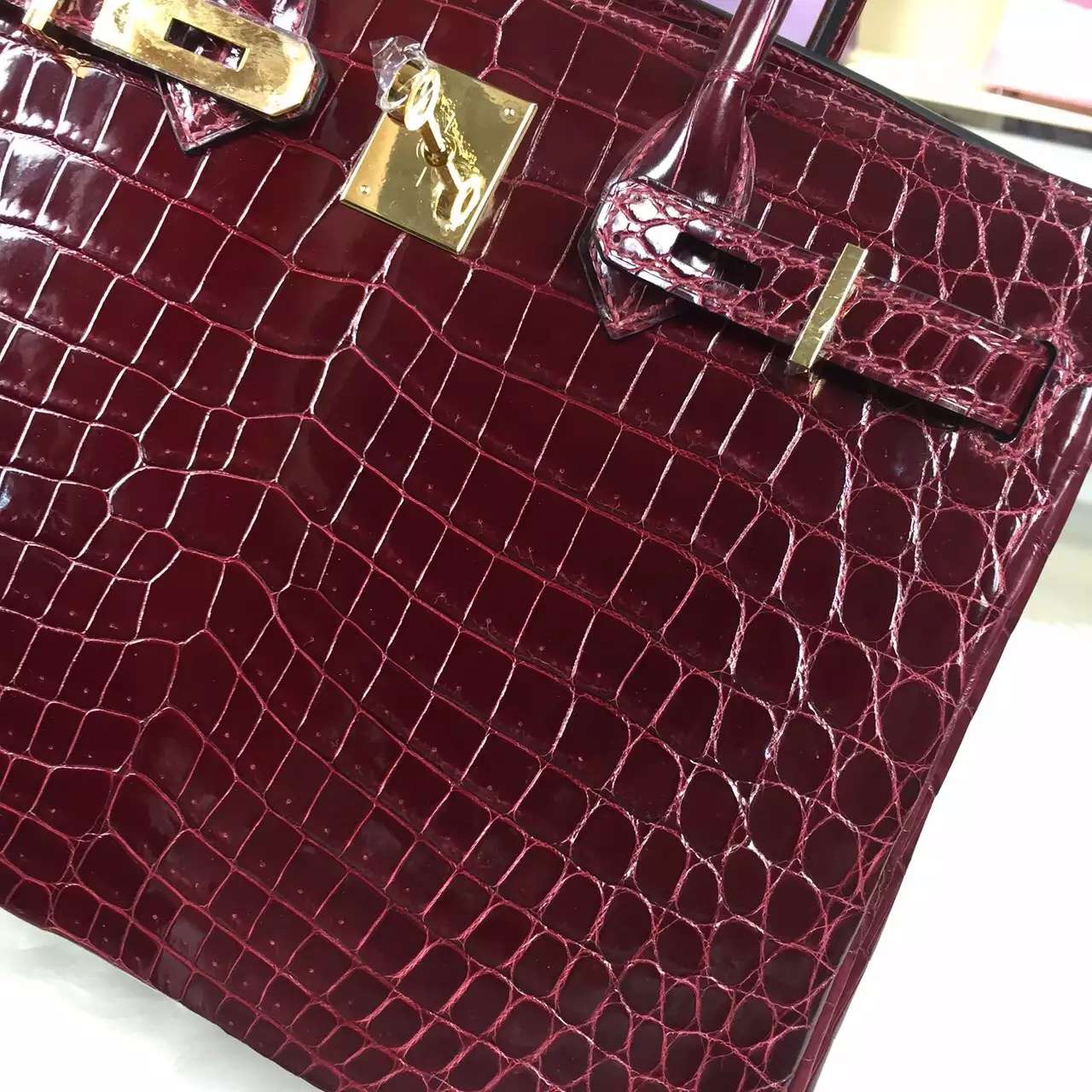 High Quality Hermes F5 Bourgogne Red Crocodile Leather Birkin Bag 30CM