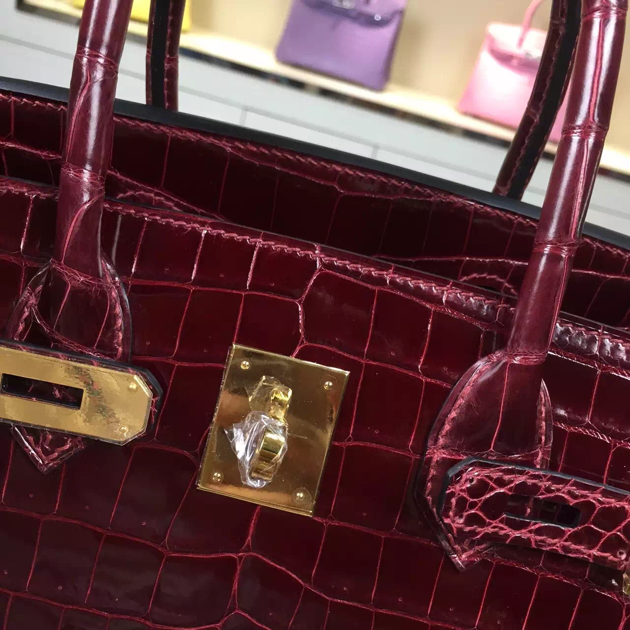 High Quality Hermes F5 Bourgogne Red Crocodile Leather Birkin Bag 30CM