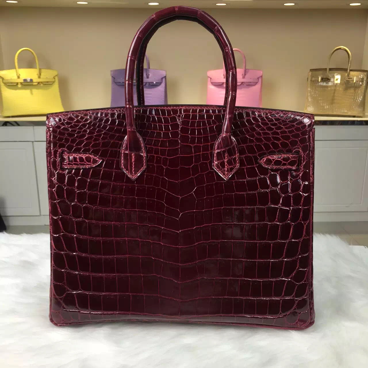 High Quality Hermes F5 Bourgogne Red Crocodile Leather Birkin Bag 30CM