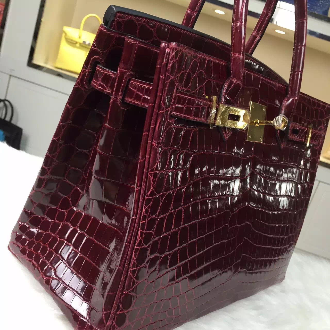 High Quality Hermes F5 Bourgogne Red Crocodile Leather Birkin Bag 30CM