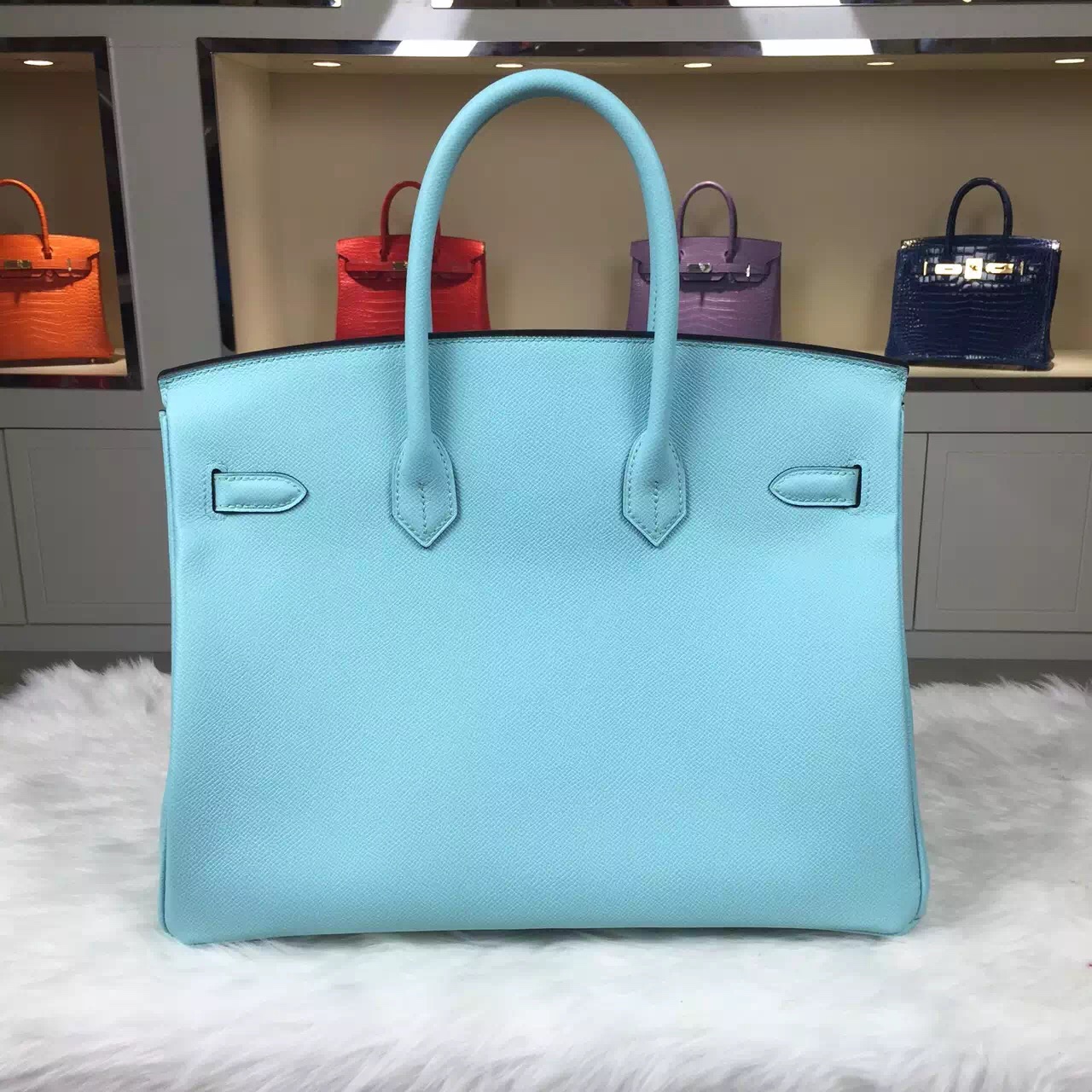 Discount Hermes Epsom Leather Birkin Bag 35CM in 3P Lagon Blue Ladies&#8217; Tote Bag