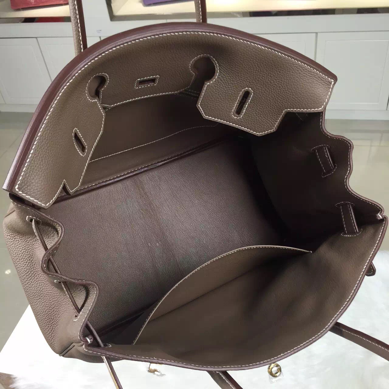 Wholesale Hermes Birkin 35CM CK18 Etoupe Grey Togo Leather Tote Bag