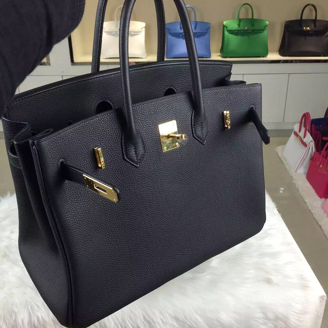 Hand Stitching Hermes 89 Black Original Togo Leather Birkin Bag Women&#8217;s Handbag 35cm