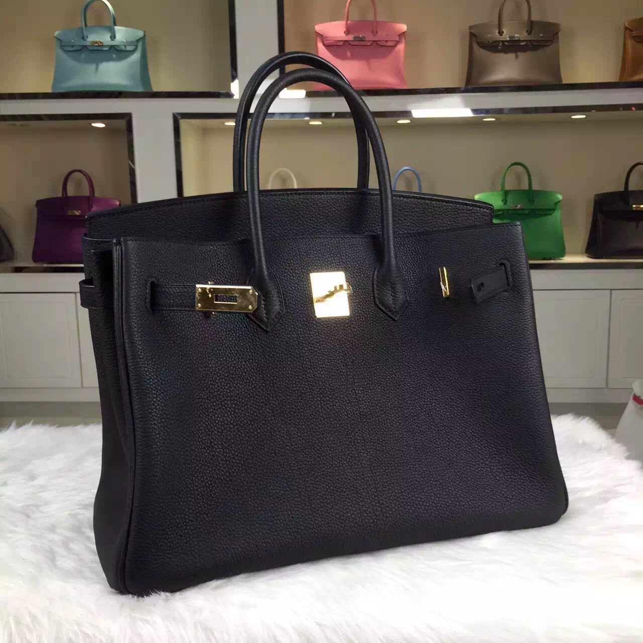 Hand Stitching Hermes 89 Black Original Togo Leather Birkin Bag Women&#8217;s Handbag 35cm
