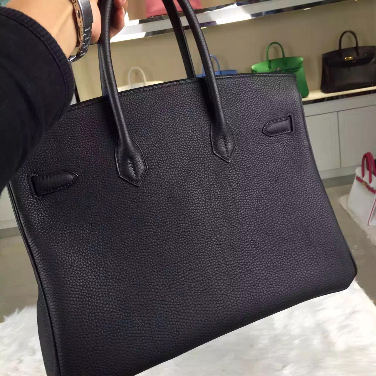 Vip Customized Hermes Birkin Bag 35cm 89 Black Togo Leather Silver Hardware