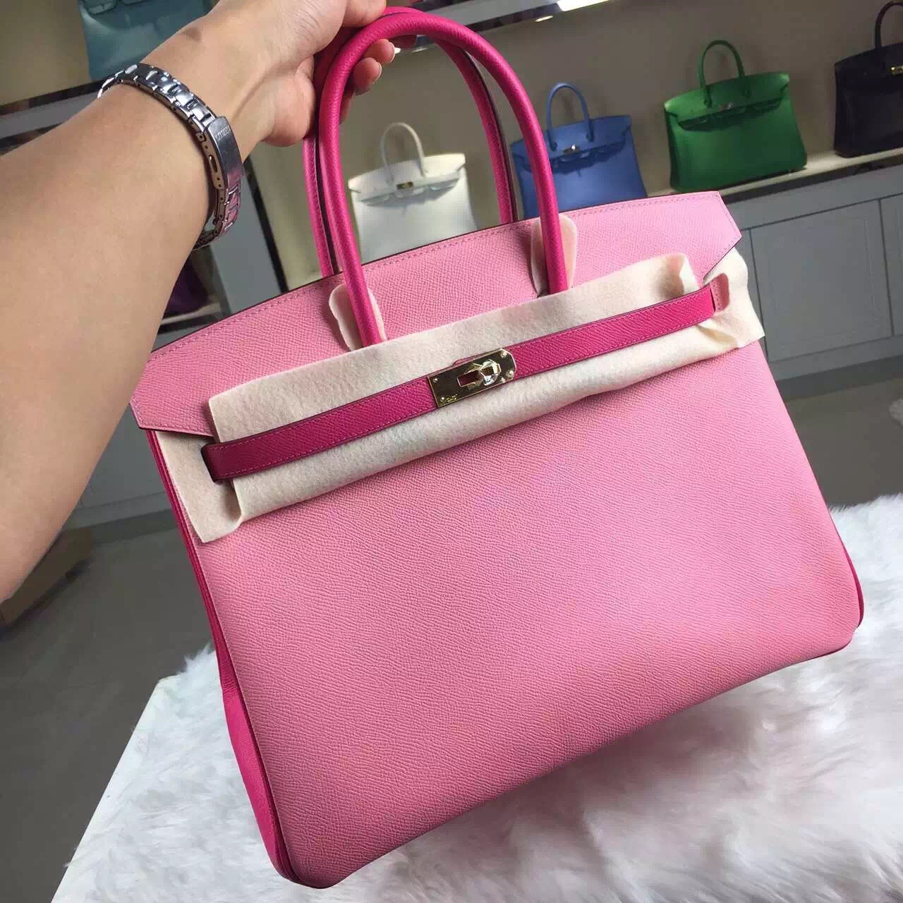 Wholesale Hermes 1Q Rose Confetti &#038; E5 Rose Tyrien Epsom Leather Birkin Bag 35CM