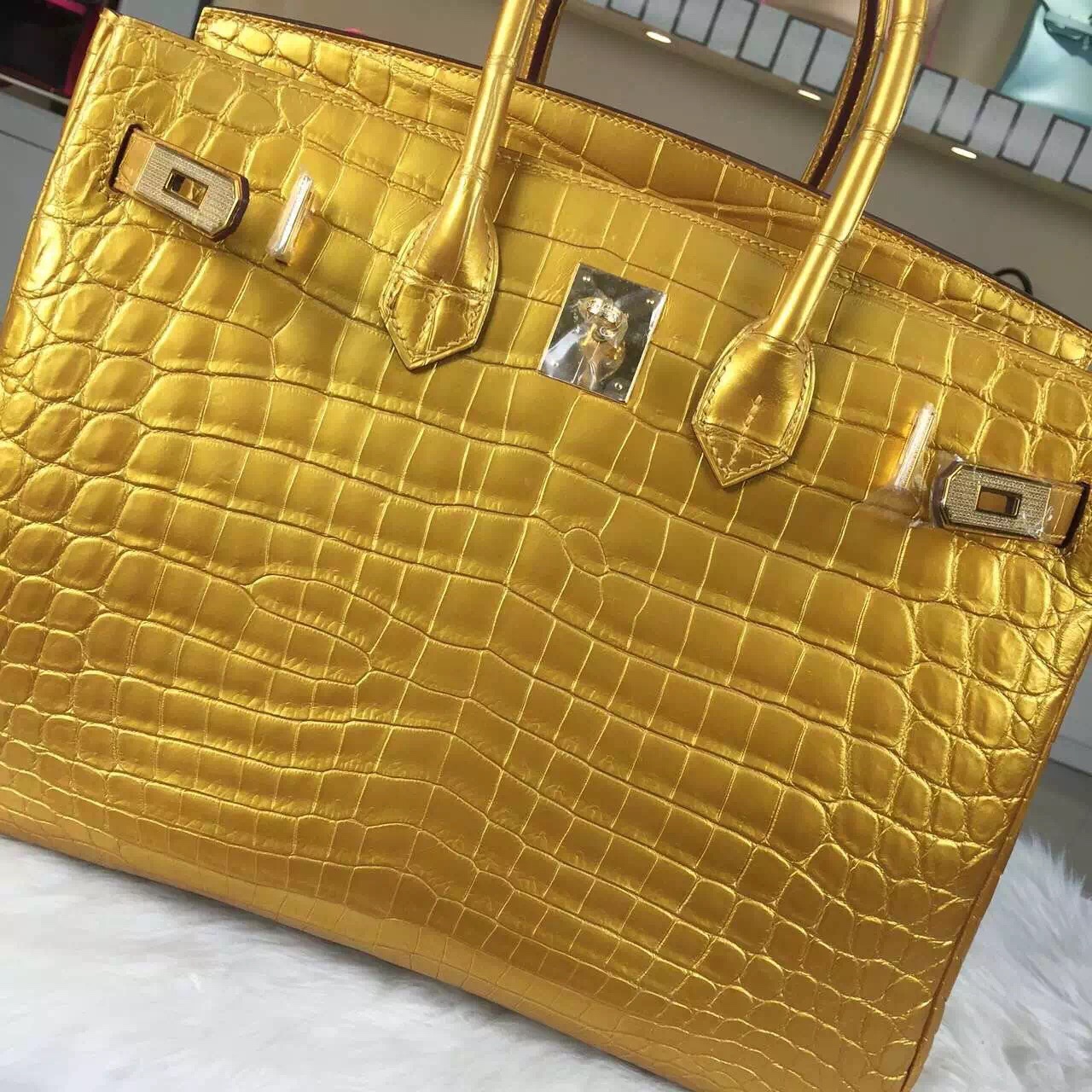 Discount Hermes Birkin Bag35cm Gold HCP Crocodile Leather Ladies&#8217; Top Handles