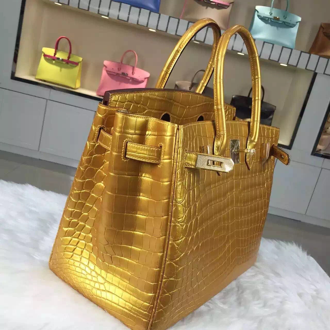 Discount Hermes Birkin Bag35cm Gold HCP Crocodile Leather Ladies&#8217; Top Handles