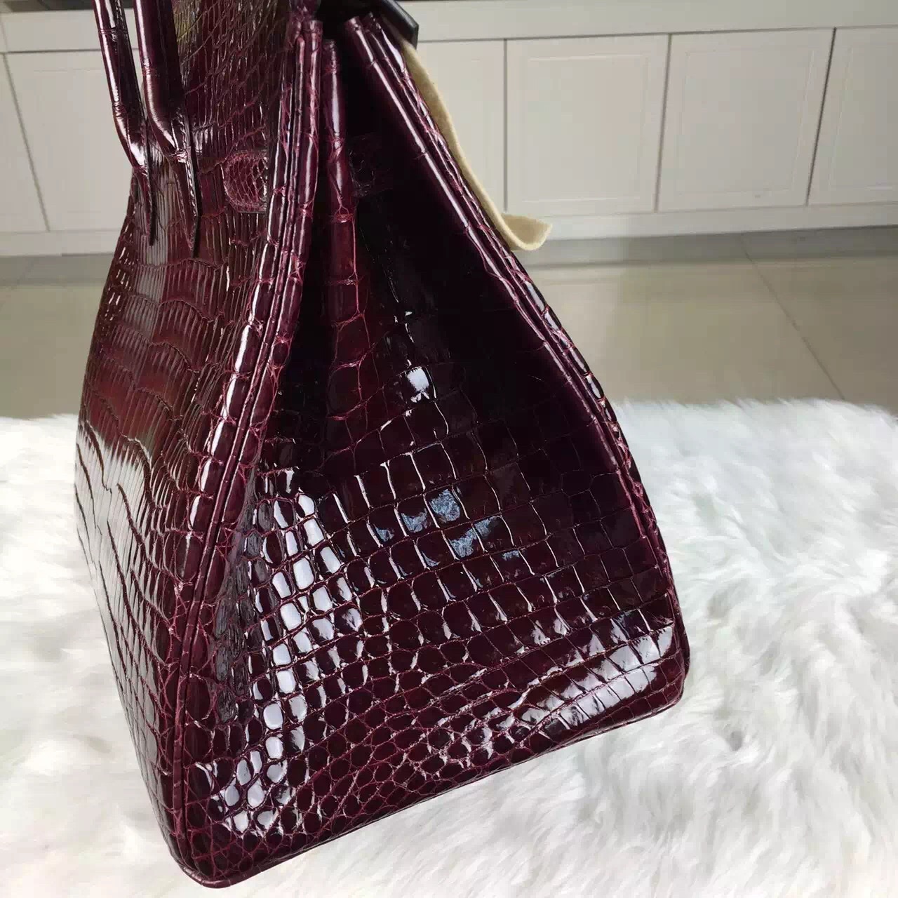 Online Shopping Hermes Birkin Bag35CM Crocodile Shiny Leather CK57 Bordeaux Red