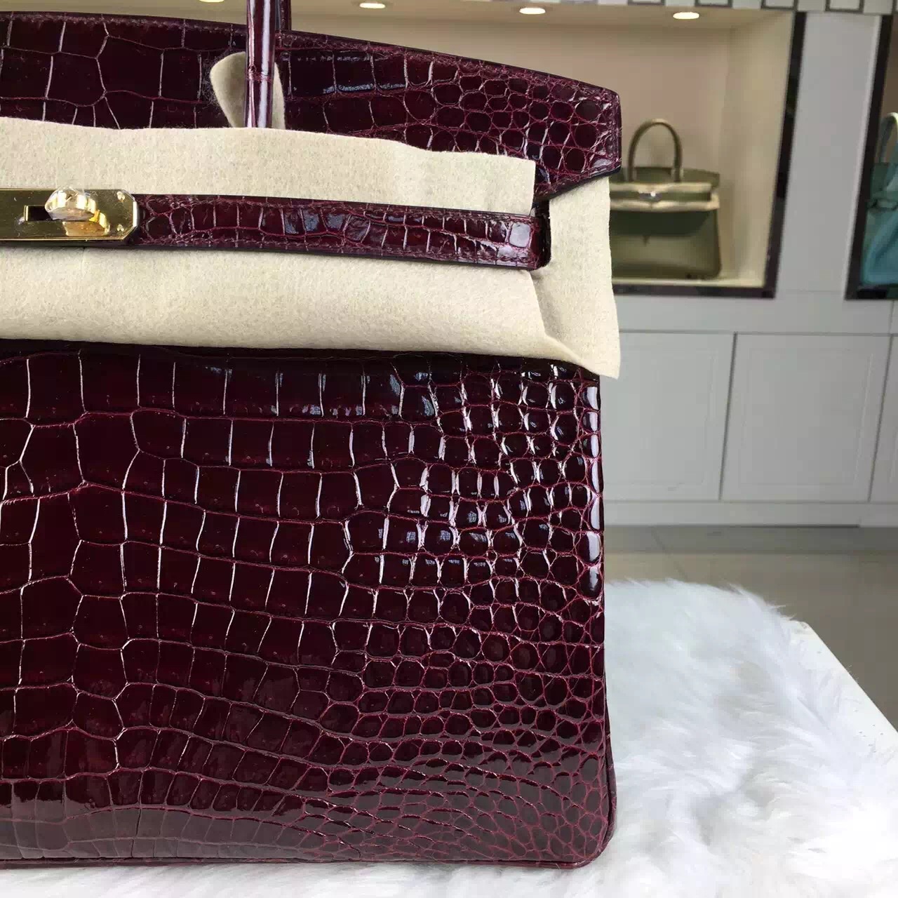 Online Shopping Hermes Birkin Bag35CM Crocodile Shiny Leather CK57 Bordeaux Red
