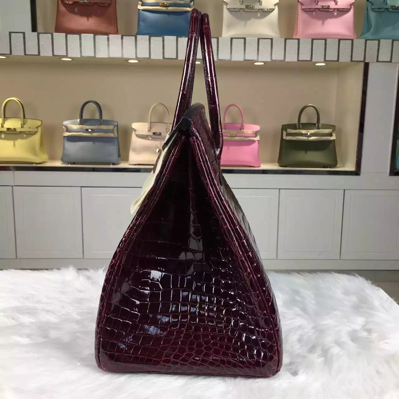 Online Shopping Hermes Birkin Bag35CM Crocodile Shiny Leather CK57 Bordeaux Red