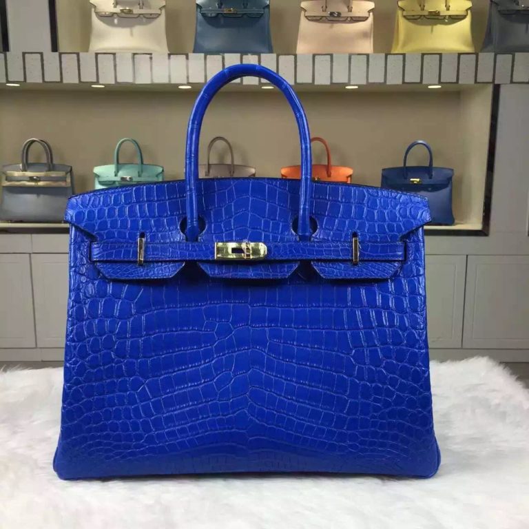 Customized Hermes Crocodile Matt Leather Birkin Bag 35cm in 7T Blue Electric