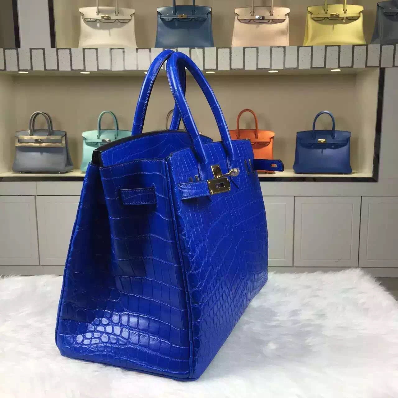 Customized Hermes Crocodile Matt Leather Birkin Bag35cm in 7T Blue Electric