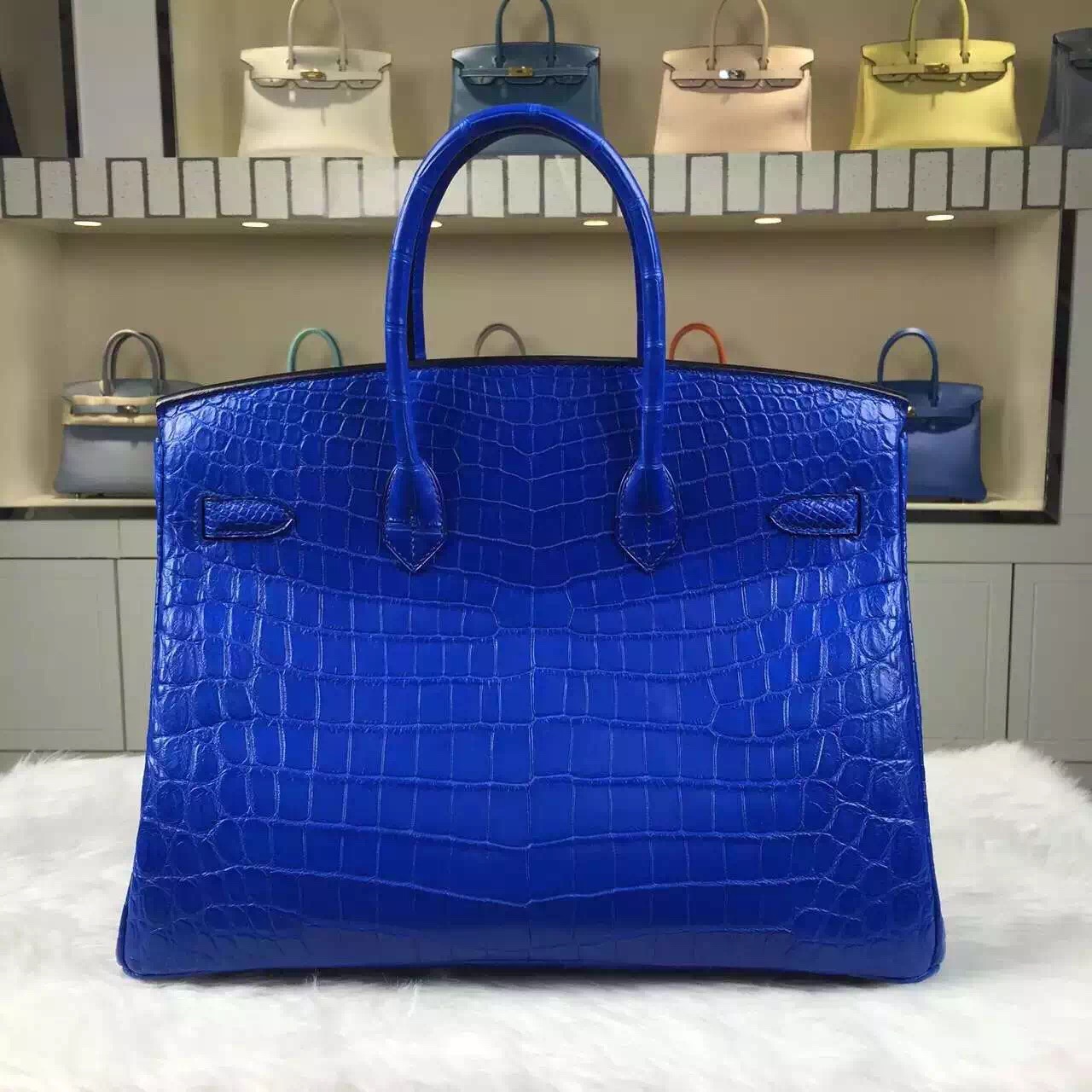 Customized Hermes Crocodile Matt Leather Birkin Bag35cm in 7T Blue Electric