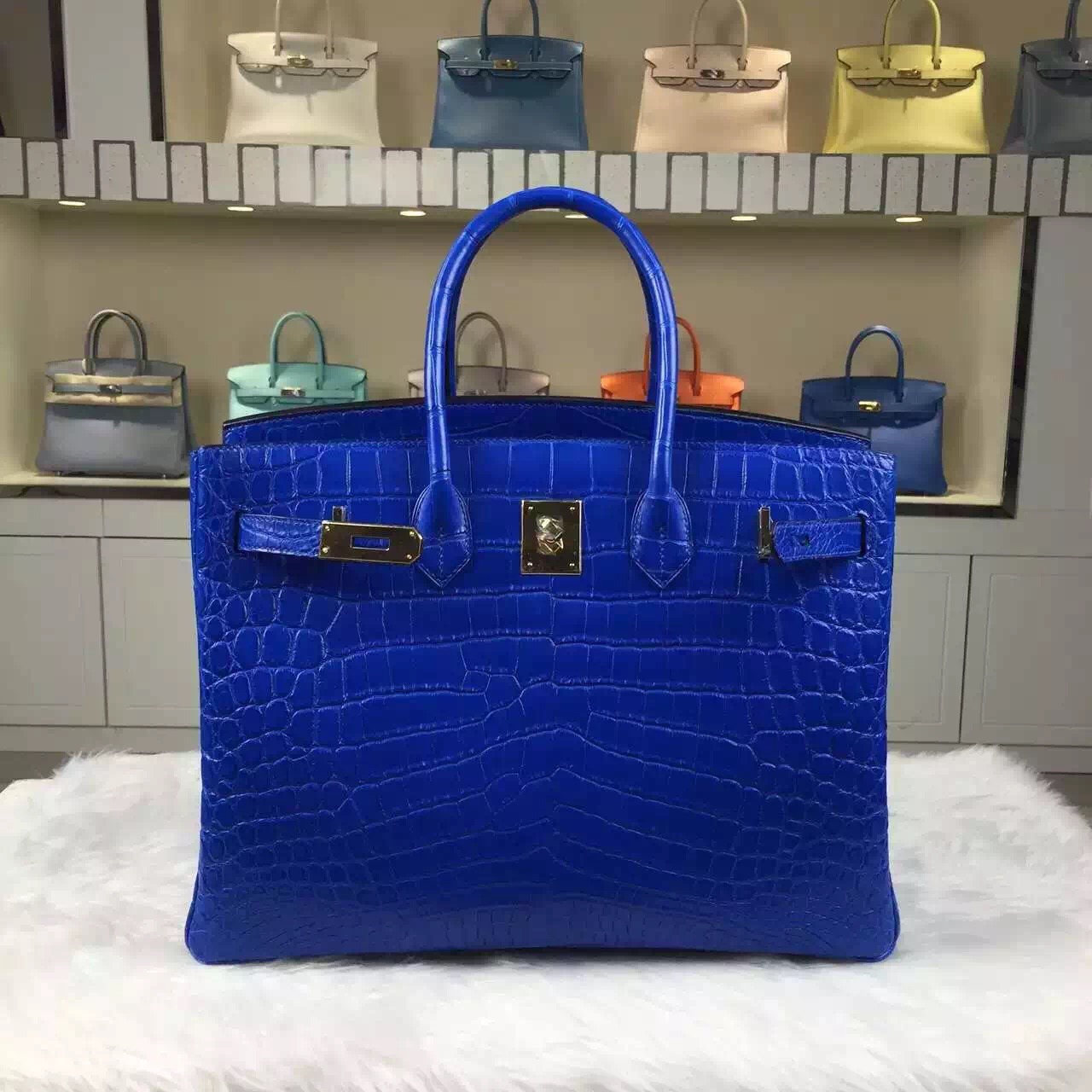 Customized Hermes Crocodile Matt Leather Birkin Bag35cm in 7T Blue Electric